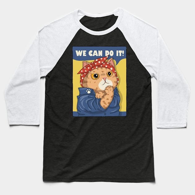 We Can Do It Baseball T-Shirt by Japanese Neko